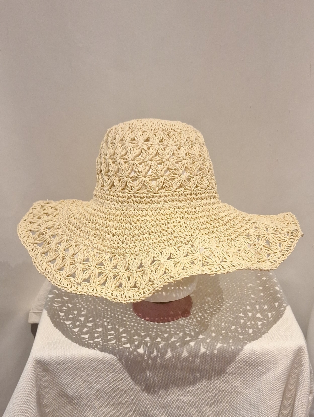 Talbots Crochet Wide-Brim Floppy Sun Hat - Natural Cream